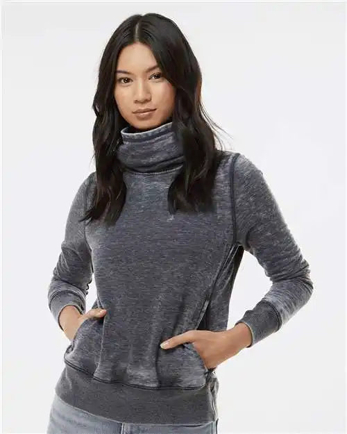 J. America 8930j Women’s Zen Fleece Cowl Neck Sweatshirt - 8930 - Dark Smoke