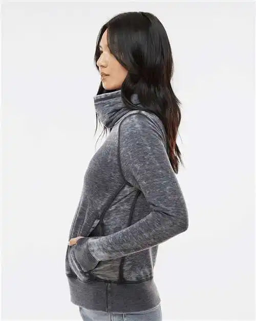 J. America 8930j Women’s Zen Fleece Cowl Neck Sweatshirt - 8930 - Dark Smoke