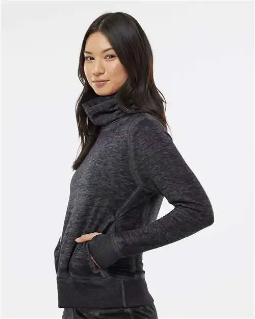 J. America 8930j Women’s Zen Fleece Cowl Neck Sweatshirt - 8930 - Twisted Black