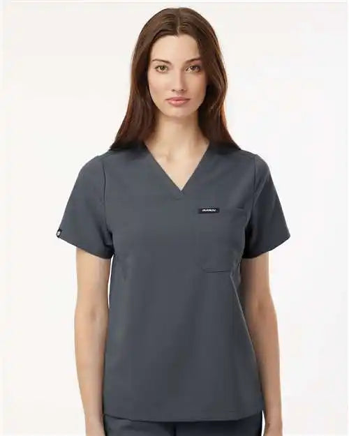 Jaanuu W10001 Women’s Rhena Essential 1-pocket Scrub V-neck Top - Carbon Grey