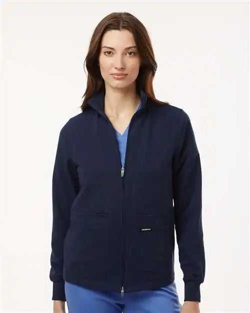 Jaanuu W60001 Women’s Ceri Essential Full-zip 6-pocket Scrub Jacket - Midnight Navy