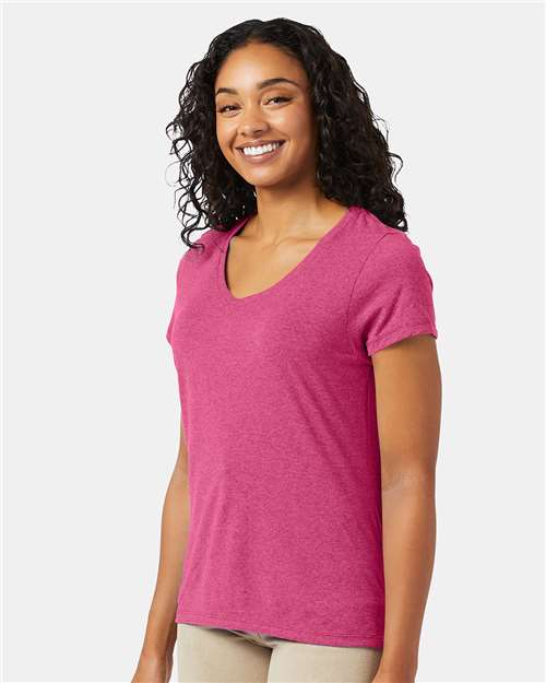 Jazzberry Pink Triblend Perfect-T Women’s Triblend V-Neck T-Shirt - 42VT