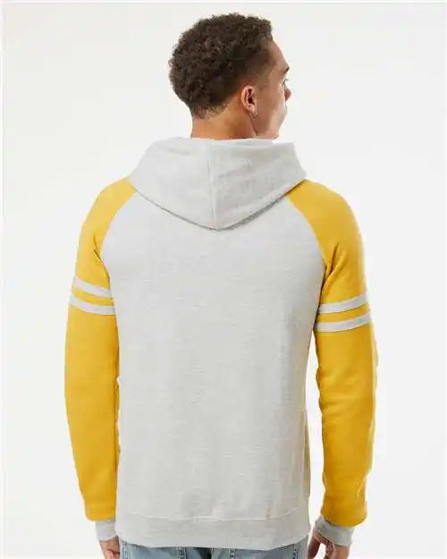 Jerzees 97cr Nublend® Varsity Colorblocked Raglan Hooded Sweatshirt - Oatmeal Heather Mustard