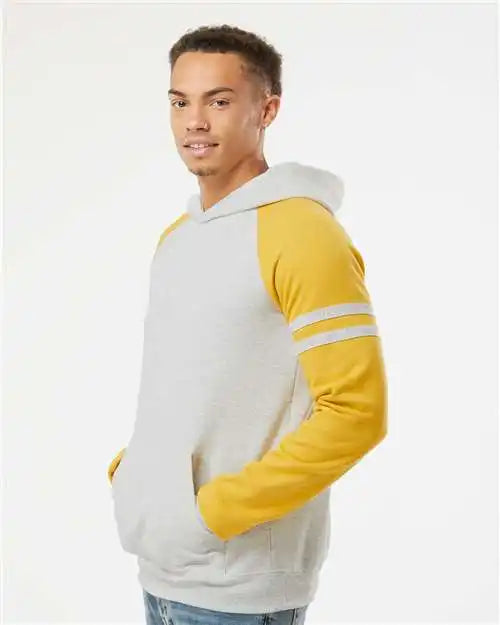 Jerzees 97cr Nublend® Varsity Colorblocked Raglan Hooded Sweatshirt - Oatmeal Heather Mustard
