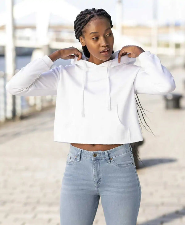 JHA016 Girlie Cropped Hoodie Arctic White HIT a Double