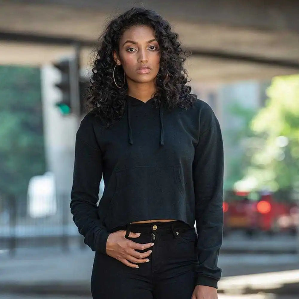 Just Hoods Jha016 Girlie Cropped Hoodie - Jet Black