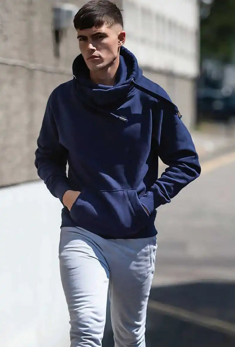 Just Hoods Jha021 Cross Neck Hoodie Oxford Navy