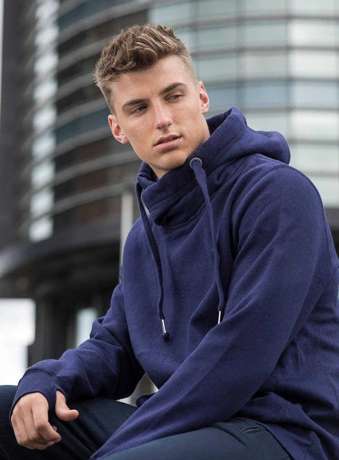 Just Hoods Jha021 Cross Neck Hoodie Oxford Navy