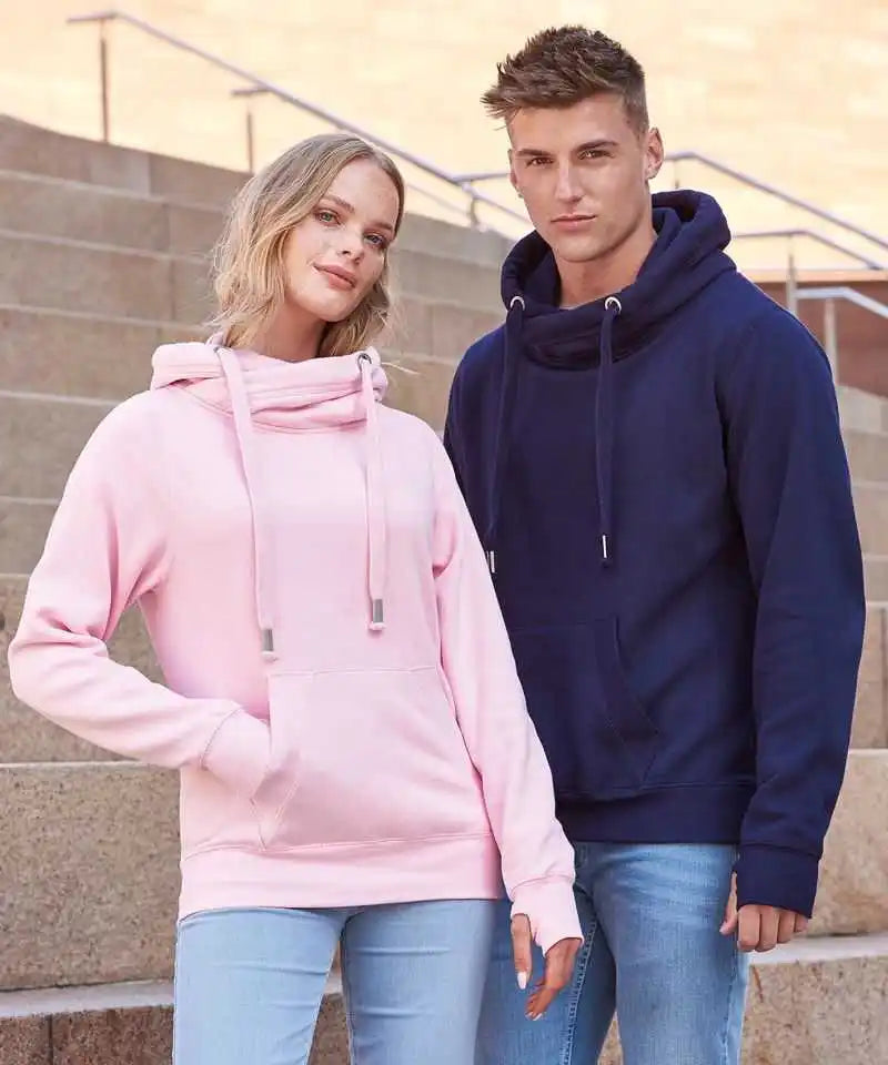 Just Hoods Jha021 Cross Neck Hoodie Oxford Navy