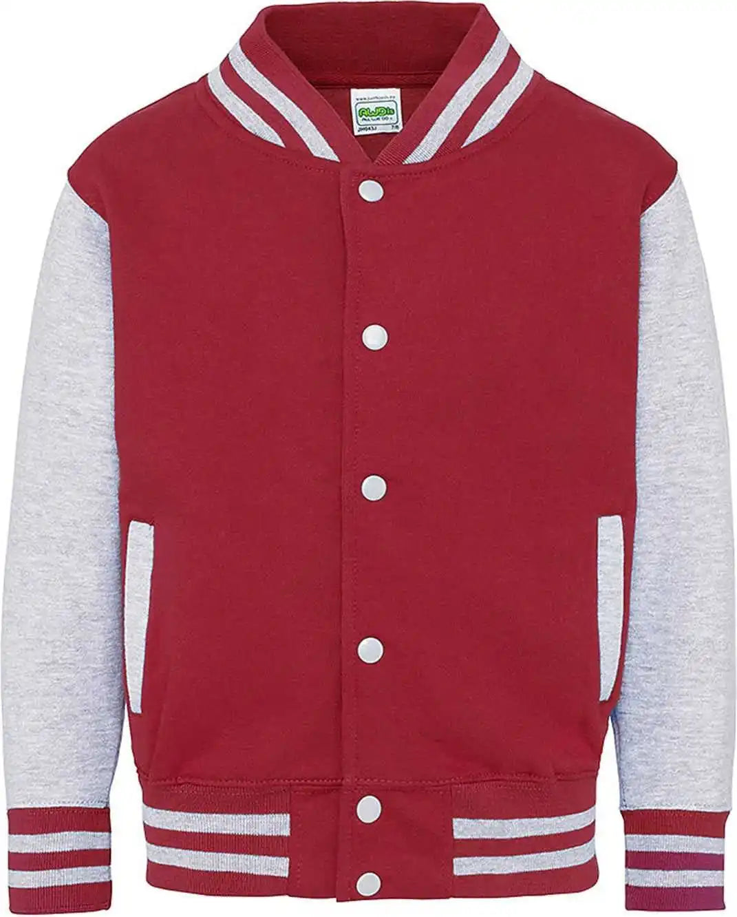 Just Hoods Jhy043 Youth Letterman Jacket - Fire Red Heather Gray