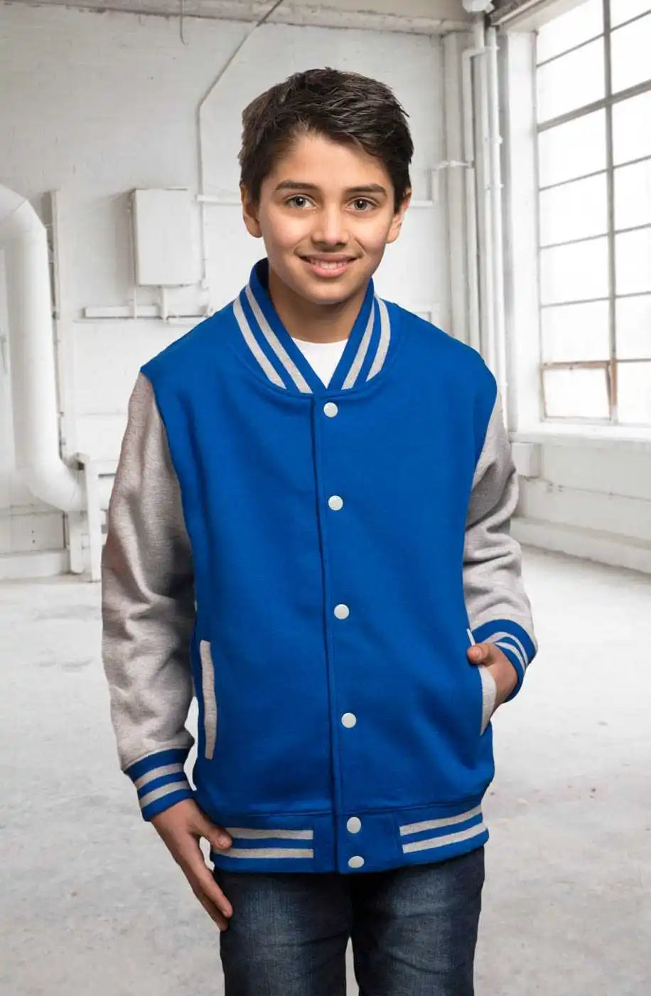 Just Hoods Jhy043 Youth Letterman Jacket - Royal Blue Heather Gray