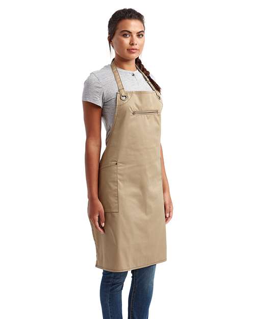 Khaki/ Brown Barley Recycled Bib Apron with Pocket - RP121