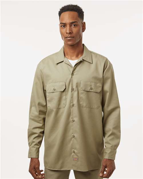 Khaki Long Sleeve Work Shirt - Tall Sizes - 5574T