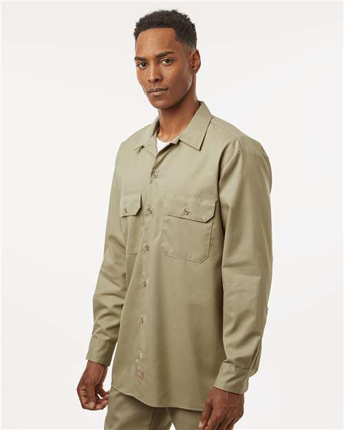Khaki Long Sleeve Work Shirt - Tall Sizes - 5574T