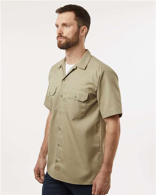 Khaki Short Sleeve Work Shirt - Tall Sizes - 2574T