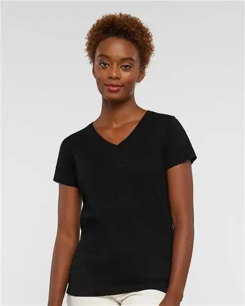 Lat 3507 Women’s Fine Jersey V-neck Tee - Black