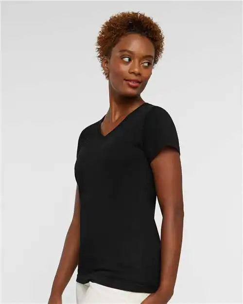 Lat 3507 Women’s Fine Jersey V-neck Tee - Black