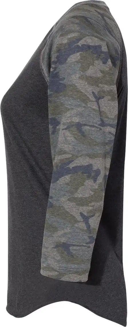 Lat 3530 Women’s Baseball Fine Jersey Three-quarter Sleeve Tee - Vintage Smoke Camo