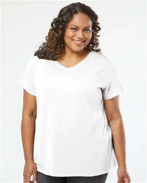 Lat 3817 Curvy Collection Women’s Fine Jersey V-neck Tee - Blended White