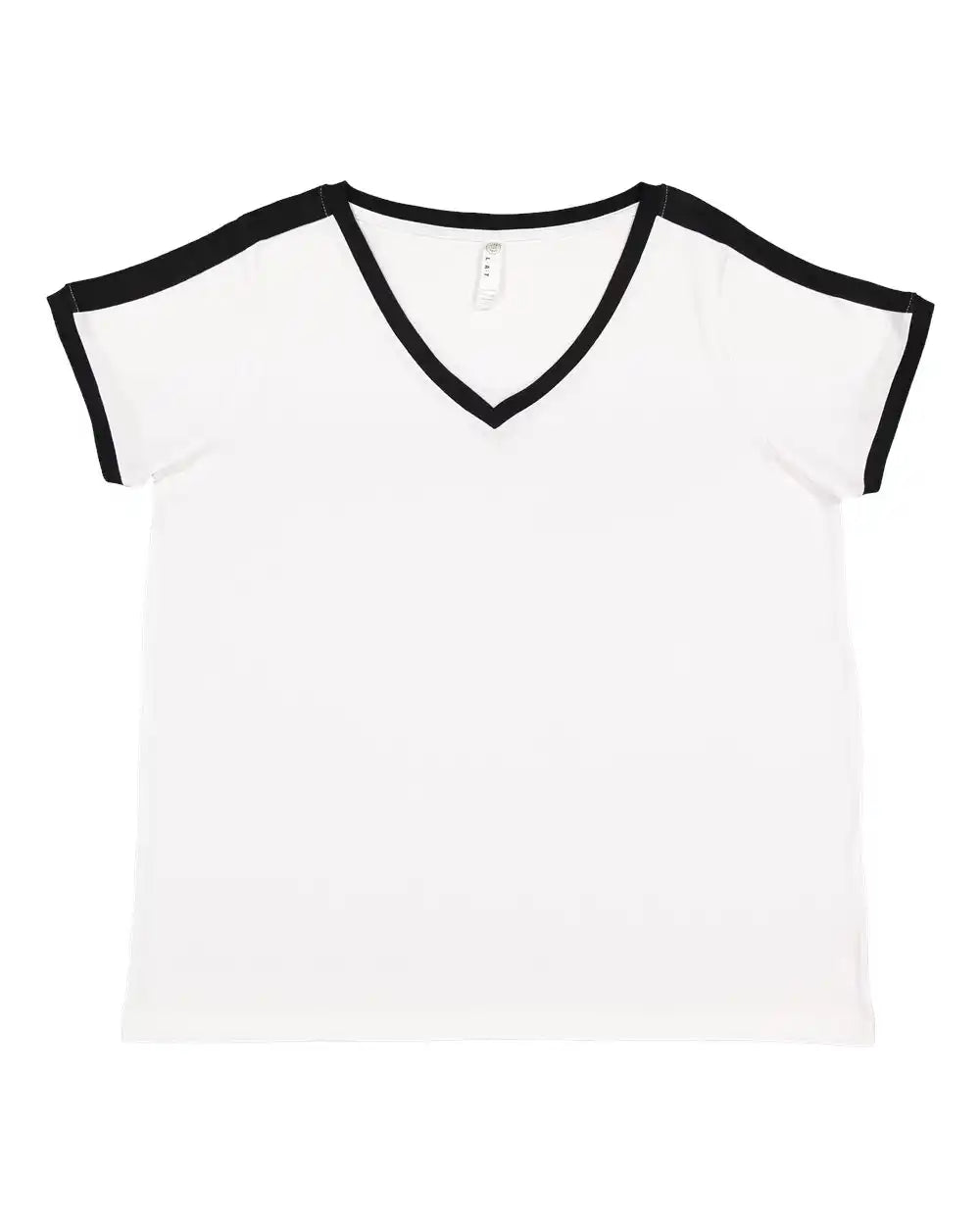 Lat 3832 Women’s Curvy Retro Ringer Premium Jersey V-neck Tee - White Black - White/ / 1 - 14/16
