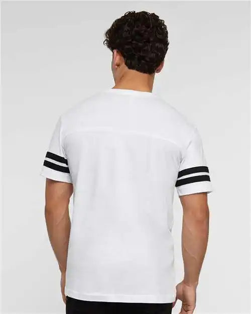 Lat 6937 Football Fine Jersey Tee - White Solid Black