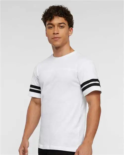 Lat 6937 Football Fine Jersey Tee - White Solid Black