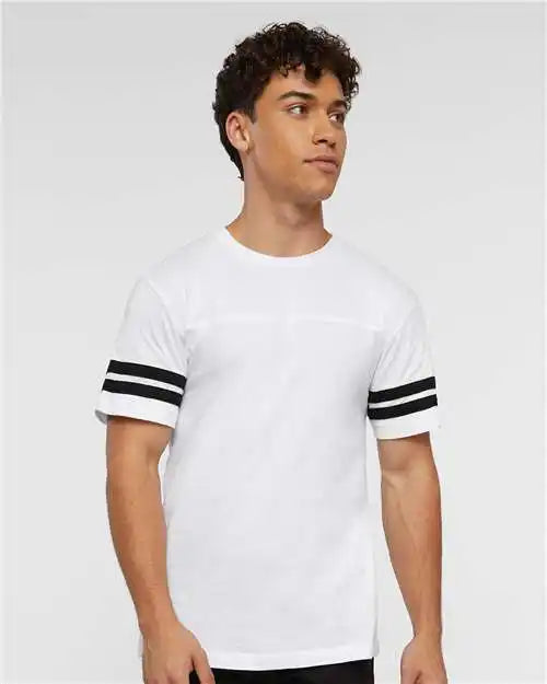 Lat 6937 Football Fine Jersey Tee - White Solid Black