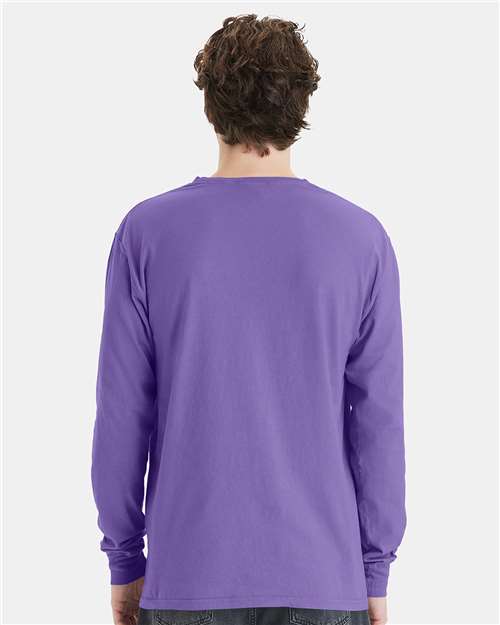 Lavender Garment-Dyed Long Sleeve T-Shirt With a Pocket - GDH250