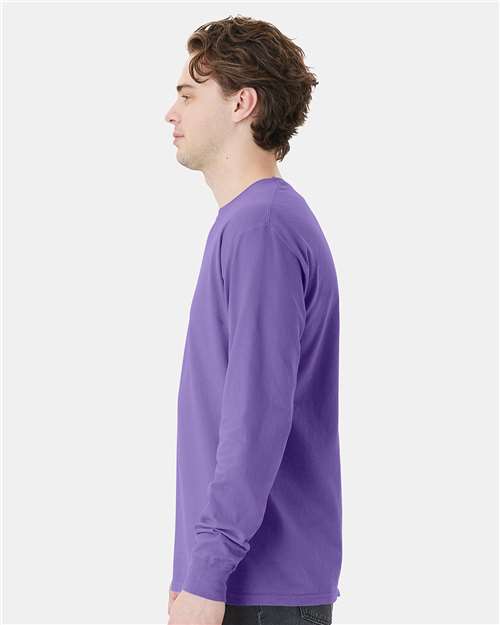 Lavender Garment-Dyed Long Sleeve T-Shirt With a Pocket - GDH250