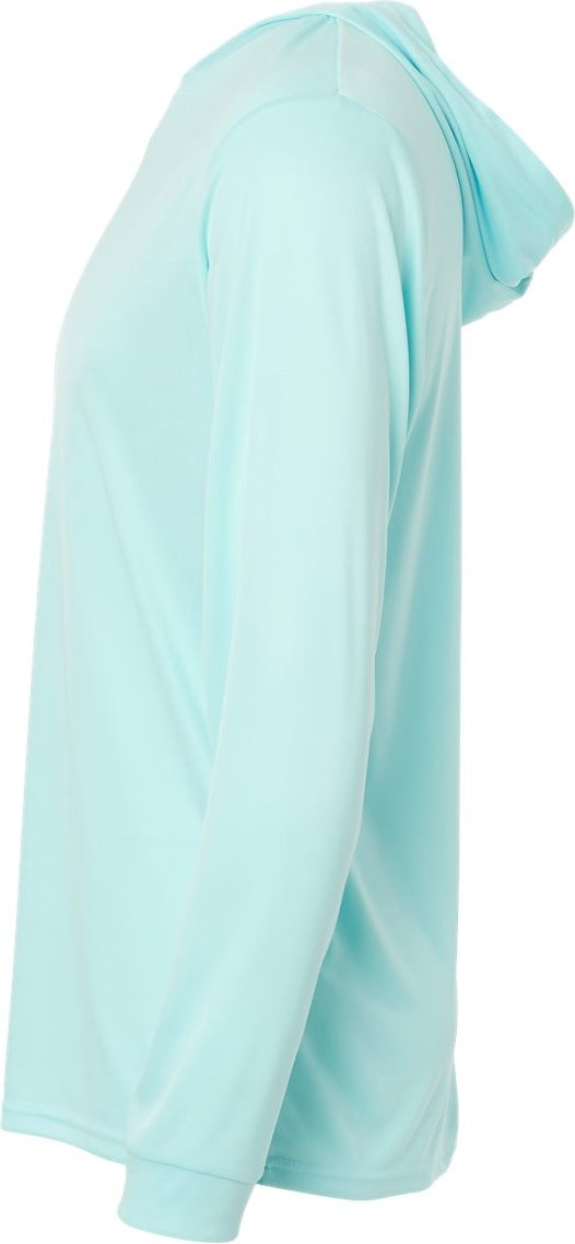 Left View of Aqua Blue Bahama Performance Hooded Long Sleeve T-Shirt - 220