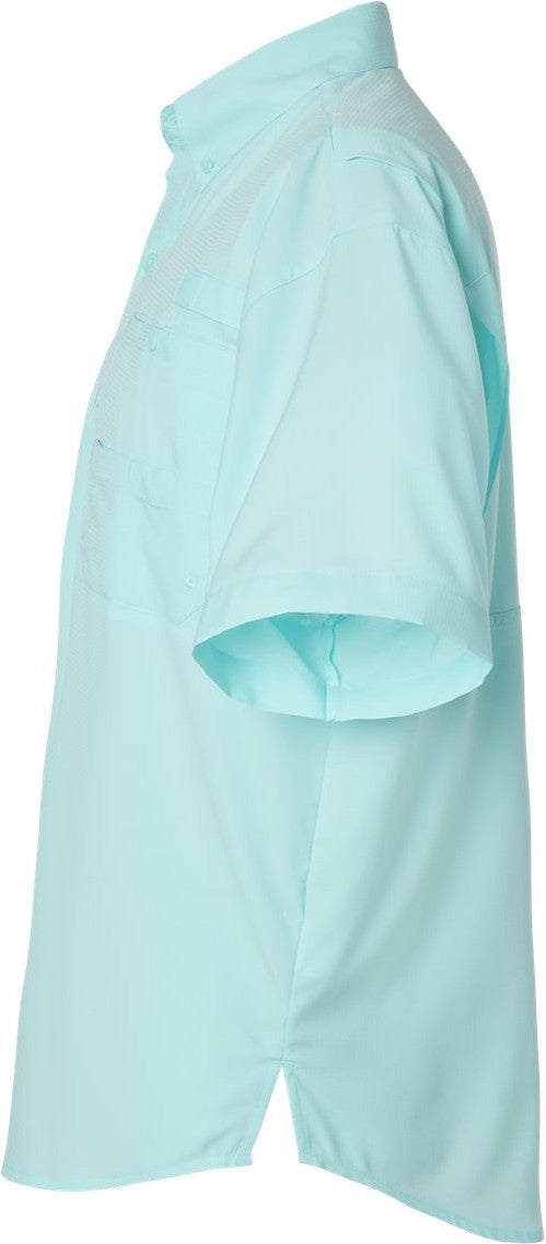 Left View of Aqua Blue Hatteras Performance Short Sleeve Fishing Shirt - 700