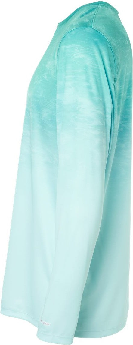 Left View of Aqua Fade Montauk Oceanic Fade Performance Long Sleeve T-Shirt - 229