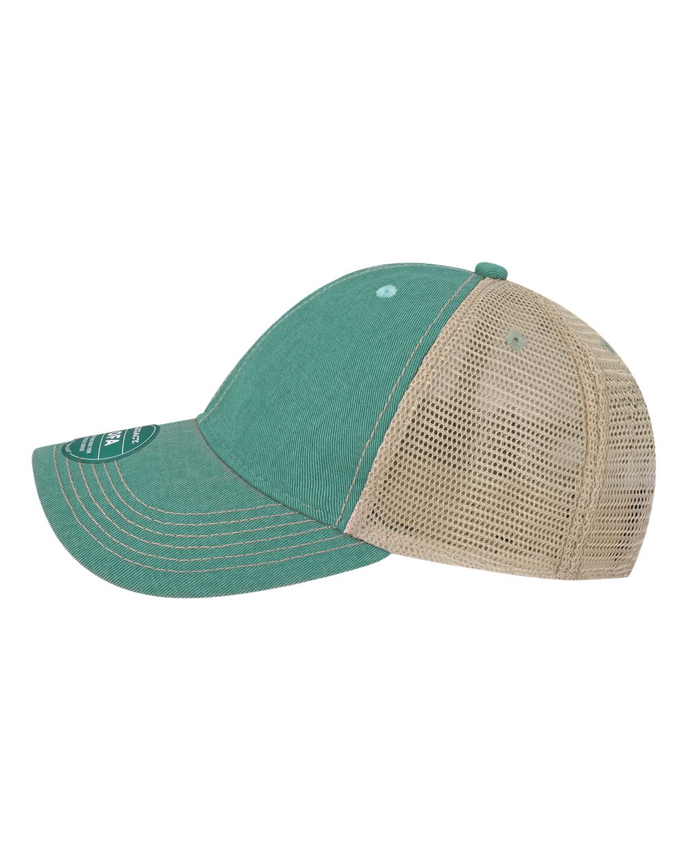 Left View of Aqua/ Khaki Old Favorite Trucker Cap - OFA