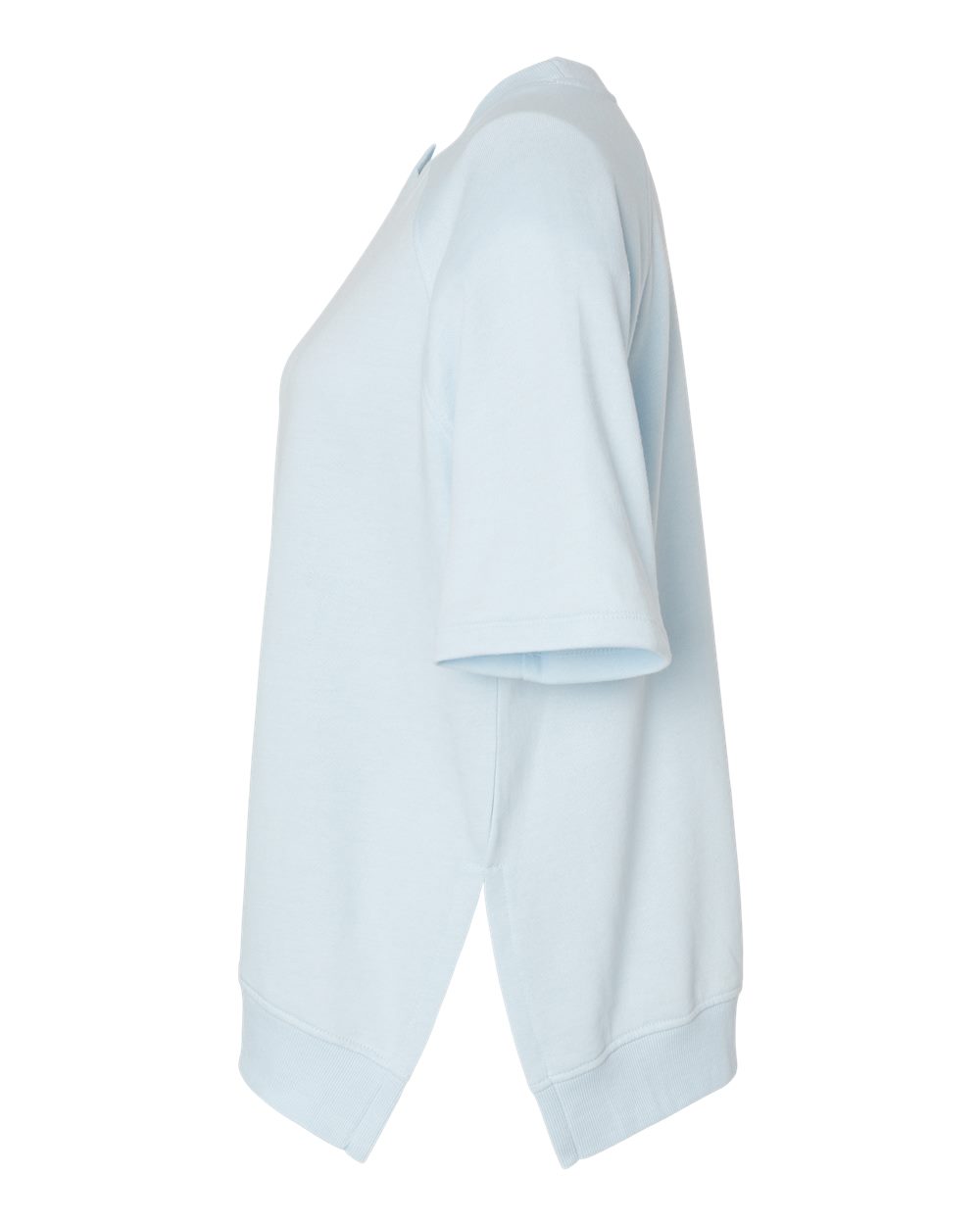 Left View of Arctic Blue Women's French Terry Short Sleeve Crewneck Pullover - W23711