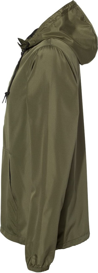 Left View of Army/ Black Zipper Lightweight Quarter-Zip Windbreaker Pullover Jacket - EXP54LWP