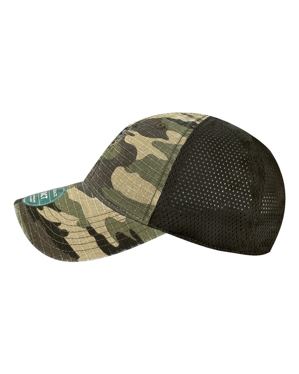 Left View of Army Camo/ Black Tacticool Cap - TACT
