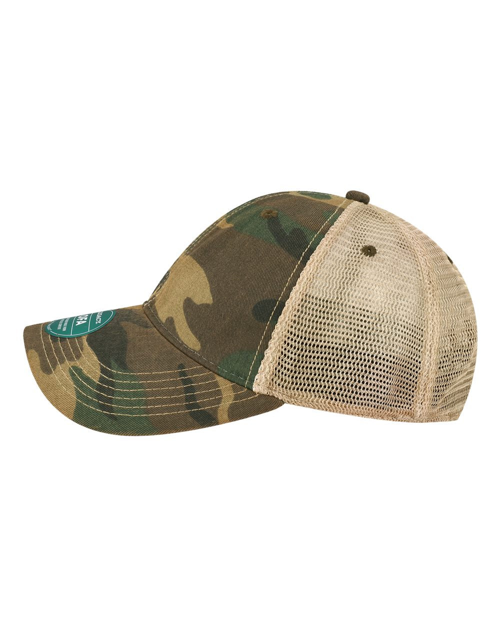Left View of Army Camo/ Khaki Old Favorite Trucker Cap - OFA
