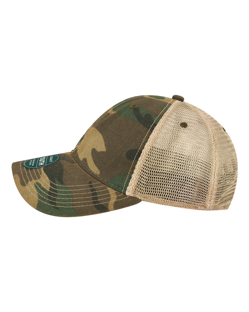 Left View of Army Camo/ Khaki Youth Old Favorite Trucker Cap - OFAY