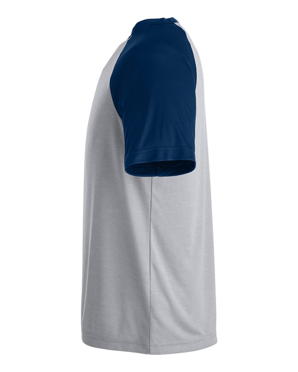Left View of Athletic Heather/ Sport Dark Navy Unisex Zone Colorblock Raglan T-Shirt - TT62