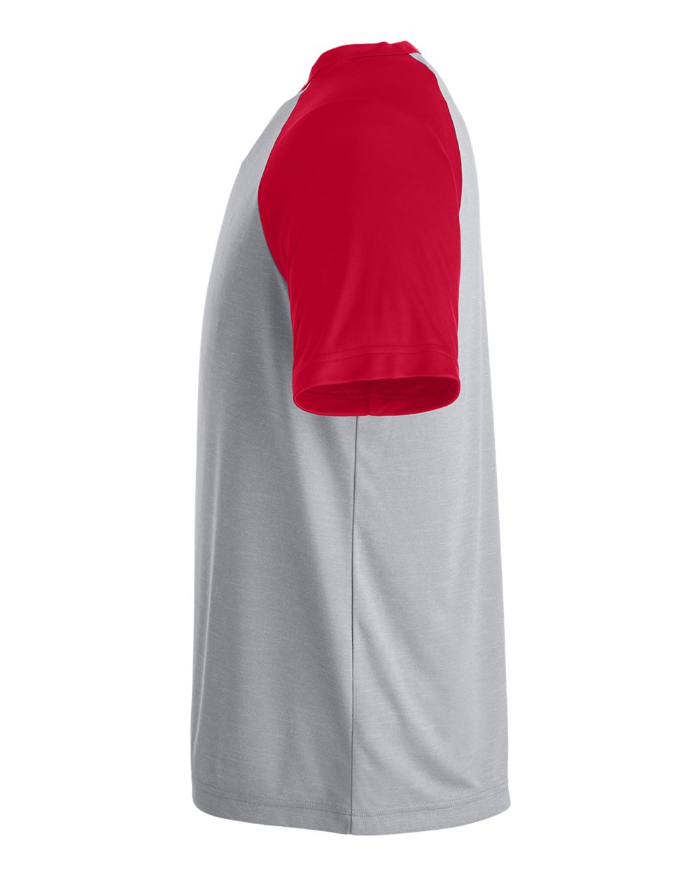 Left View of Athletic Heather/ Sport Red Unisex Zone Colorblock Raglan T-Shirt - TT62
