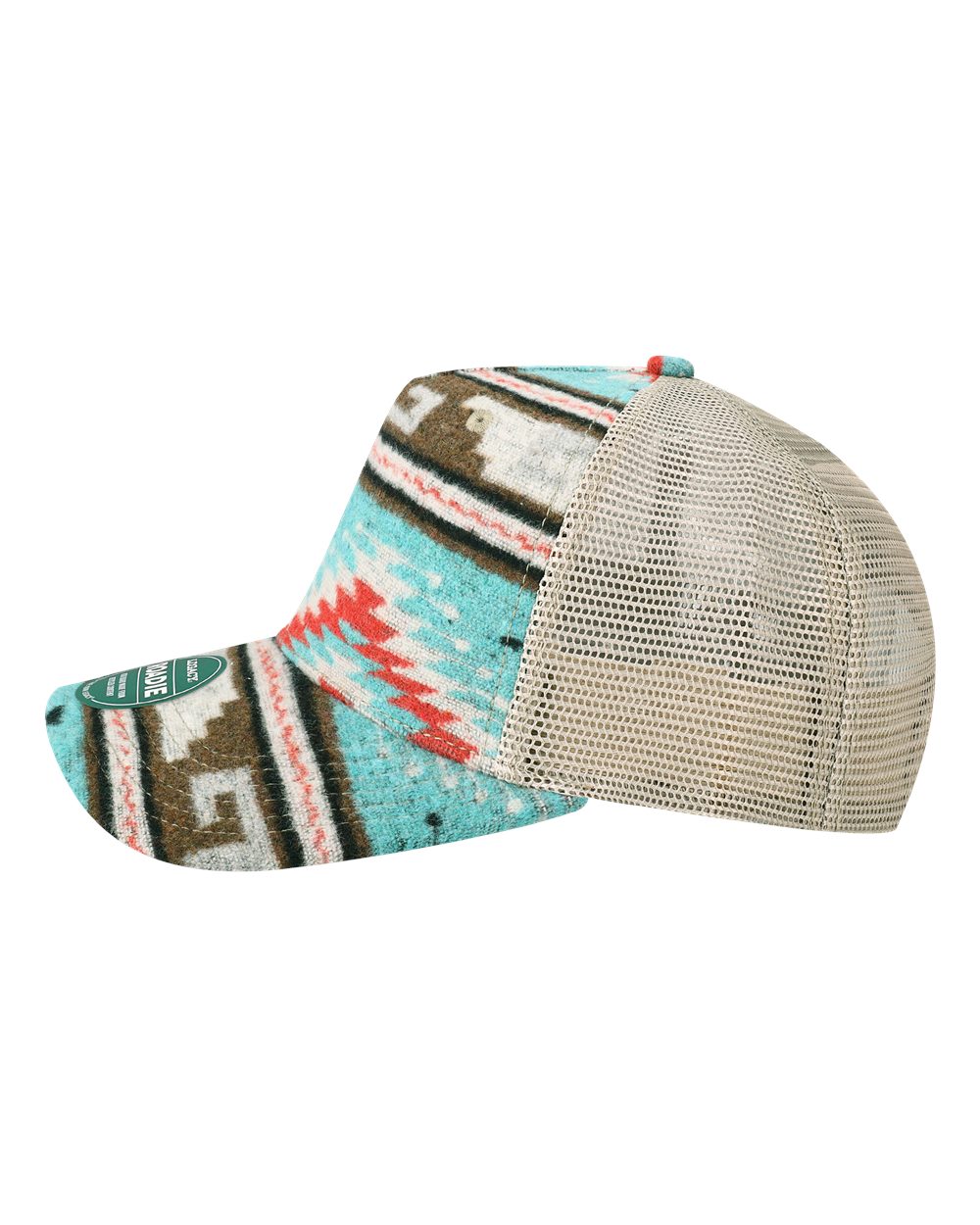 Left View of Aztec Five-Panel Trucker Cap - ROADIE
