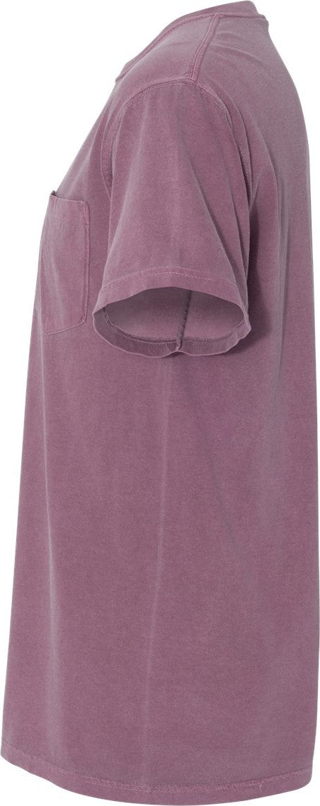 Left View of Berry Garment-Dyed Heavyweight Pocket T-Shirt - 6030