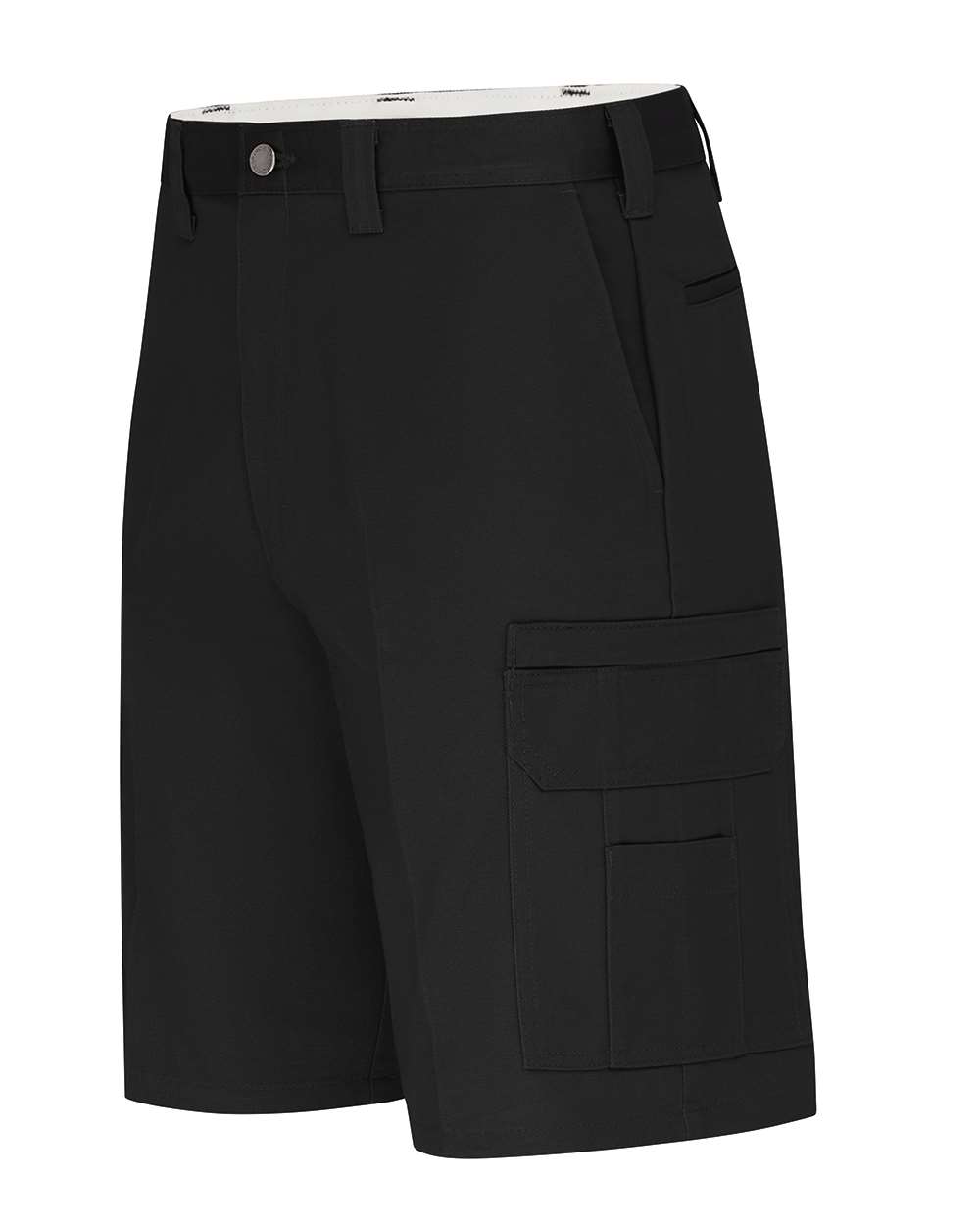 Left View of Black 11" Industrial Cotton Cargo Shorts - LR33
