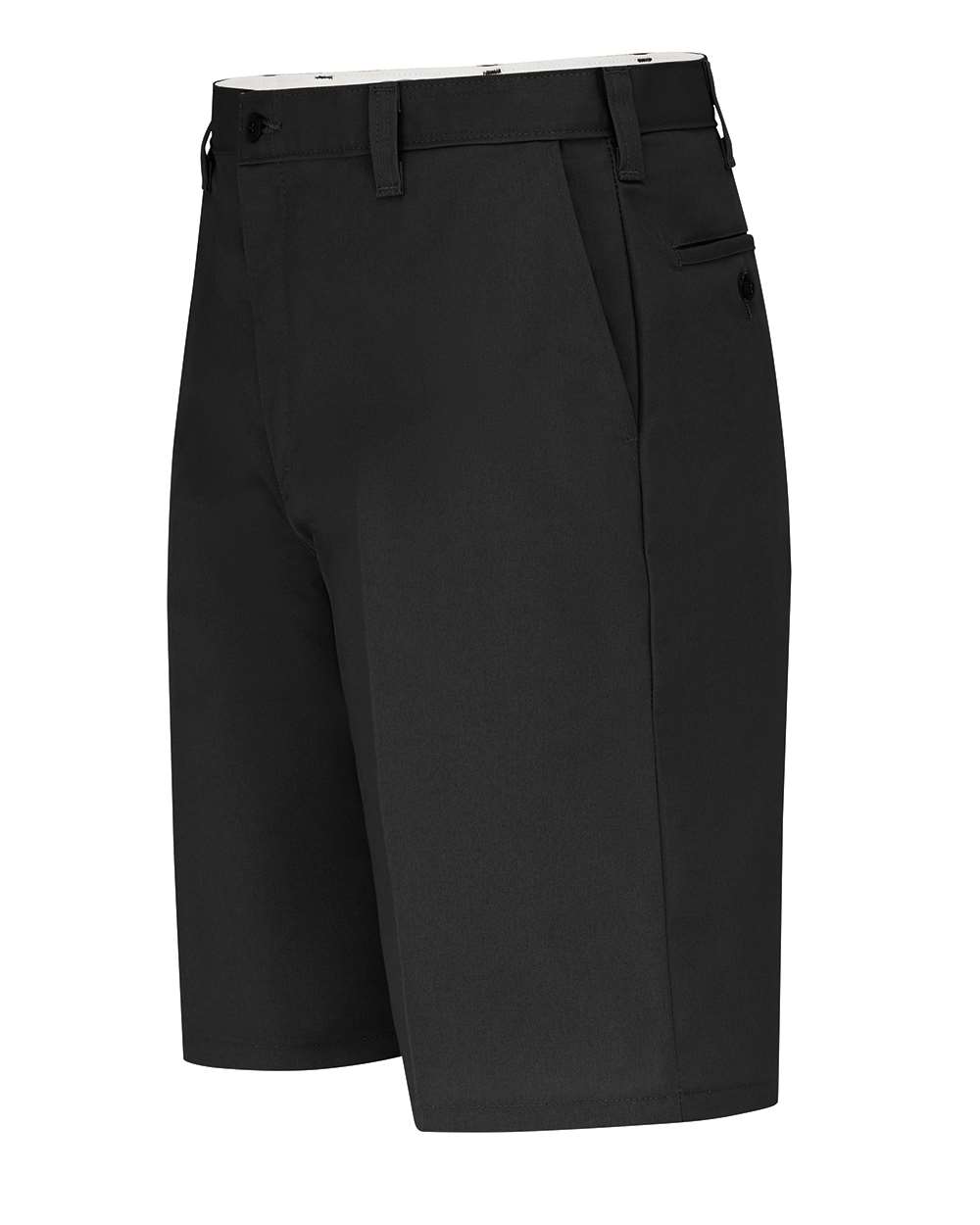 Left View of Black 11" Industrial Flat Front Shorts - LR30