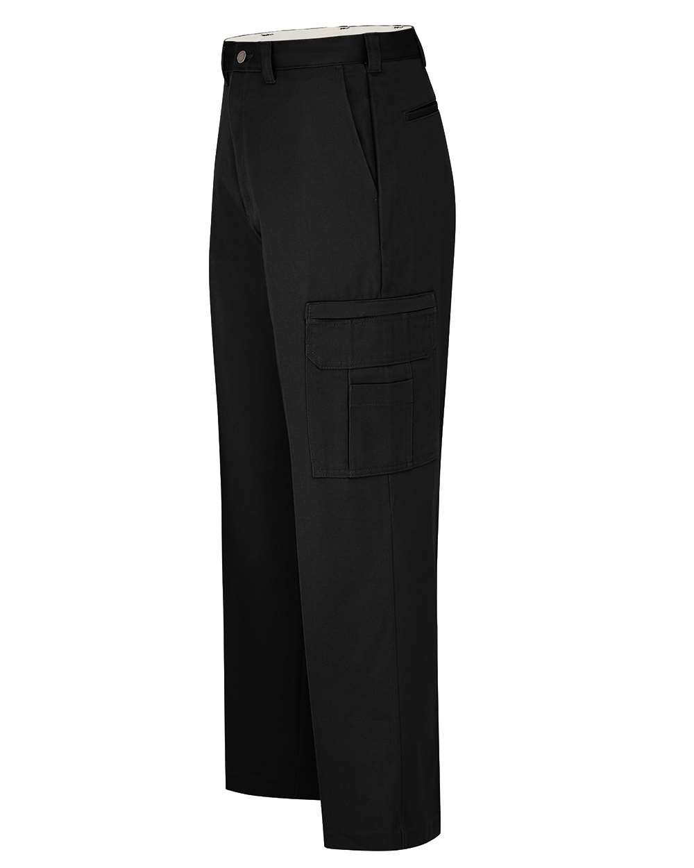 Left View of Black - 39 Unhemmed Industrial Cotton Cargo Pants - LP39