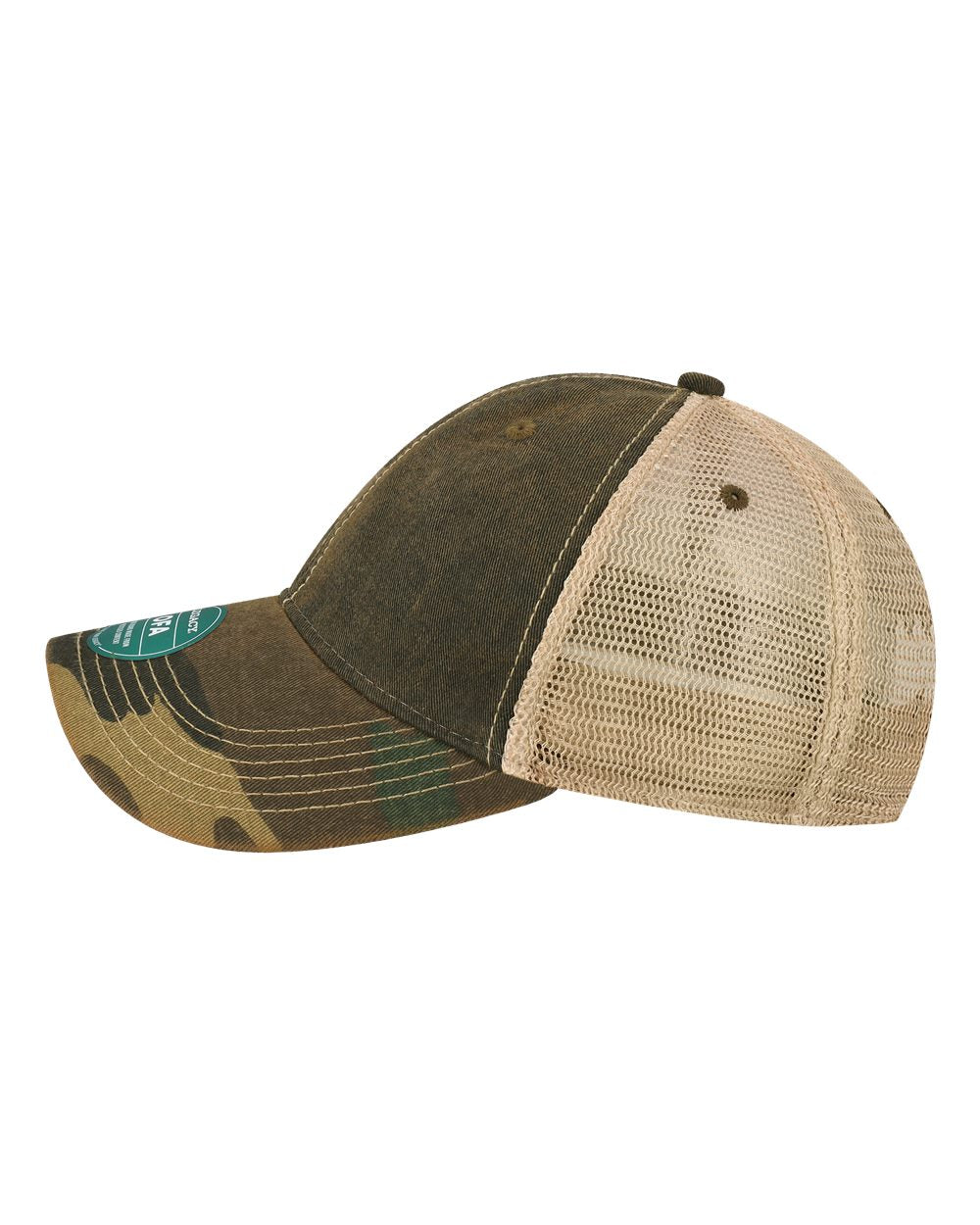 Left View of Black/ Army Camo/ Khaki Old Favorite Trucker Cap - OFA
