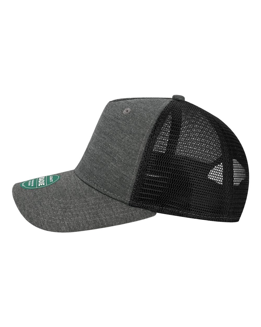 Left View of Black/ Black Five-Panel Trucker Cap - ROADIE