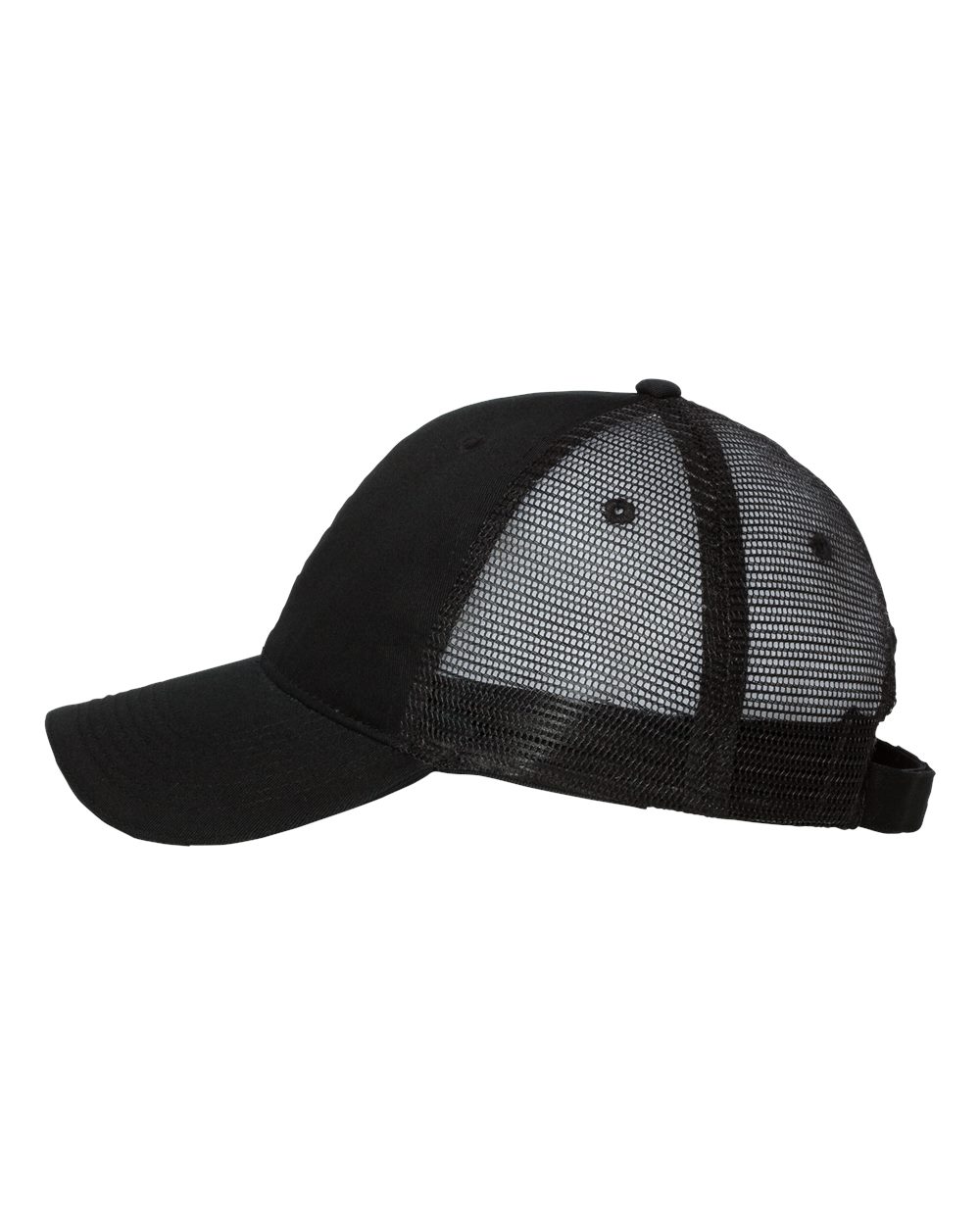 Left View of Black/ Black Sandwich Trucker Cap - S102