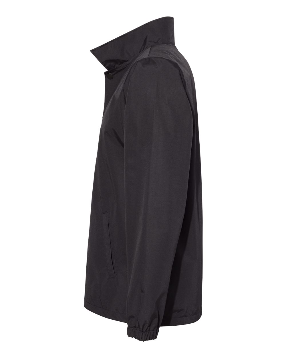 Left View of Black/ Black Water-Resistant Windbreaker Coach’s Jacket - EXP99CNB