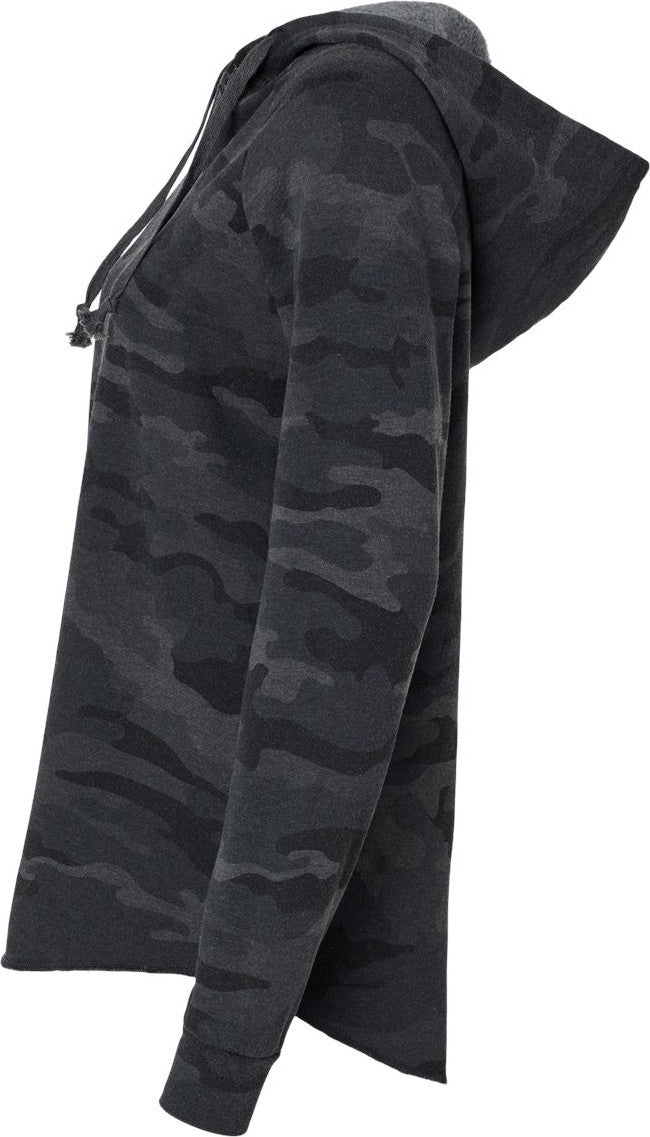 Left View of Black Camo Heather Women’s Lightweight California Wave Wash Hooded Sweatshirt - PRM2500